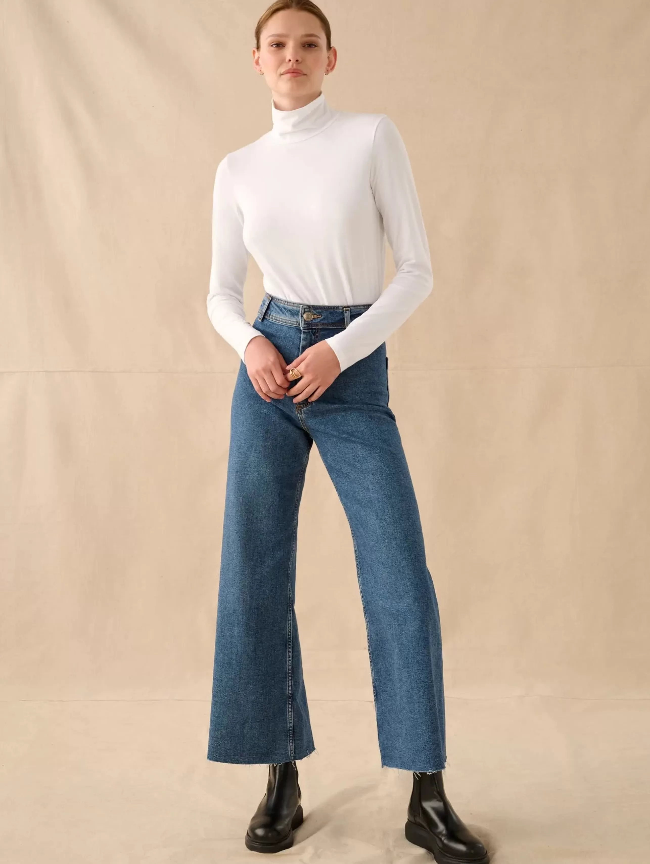 WHITE AND WARREN Tops^Cotton Modal Scrunchneck Top In White