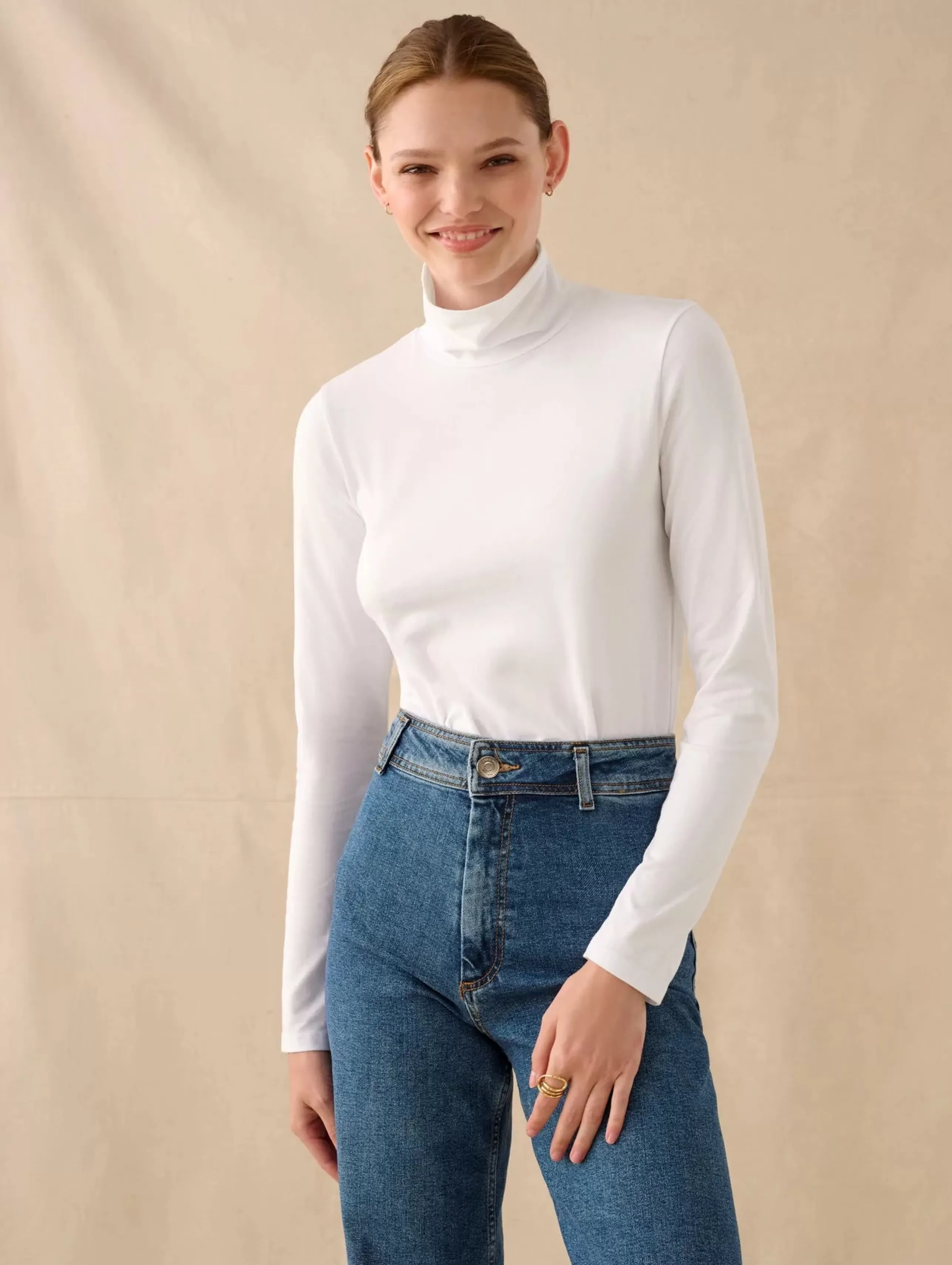 WHITE AND WARREN Tops^Cotton Modal Scrunchneck Top In White