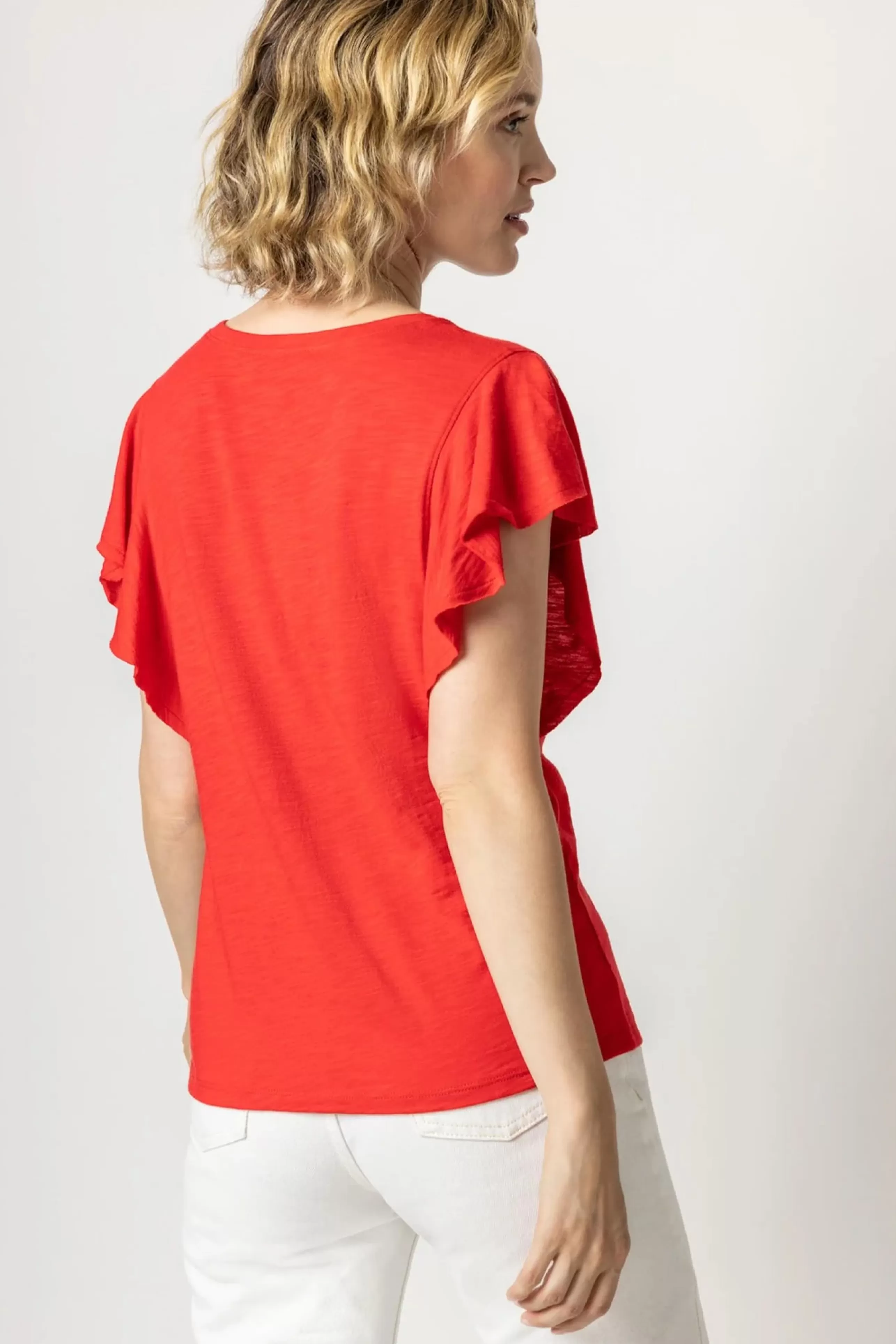 LILLA P Tops^Flutter Sleeve V Neck Tee In Tomato *Final Sale*