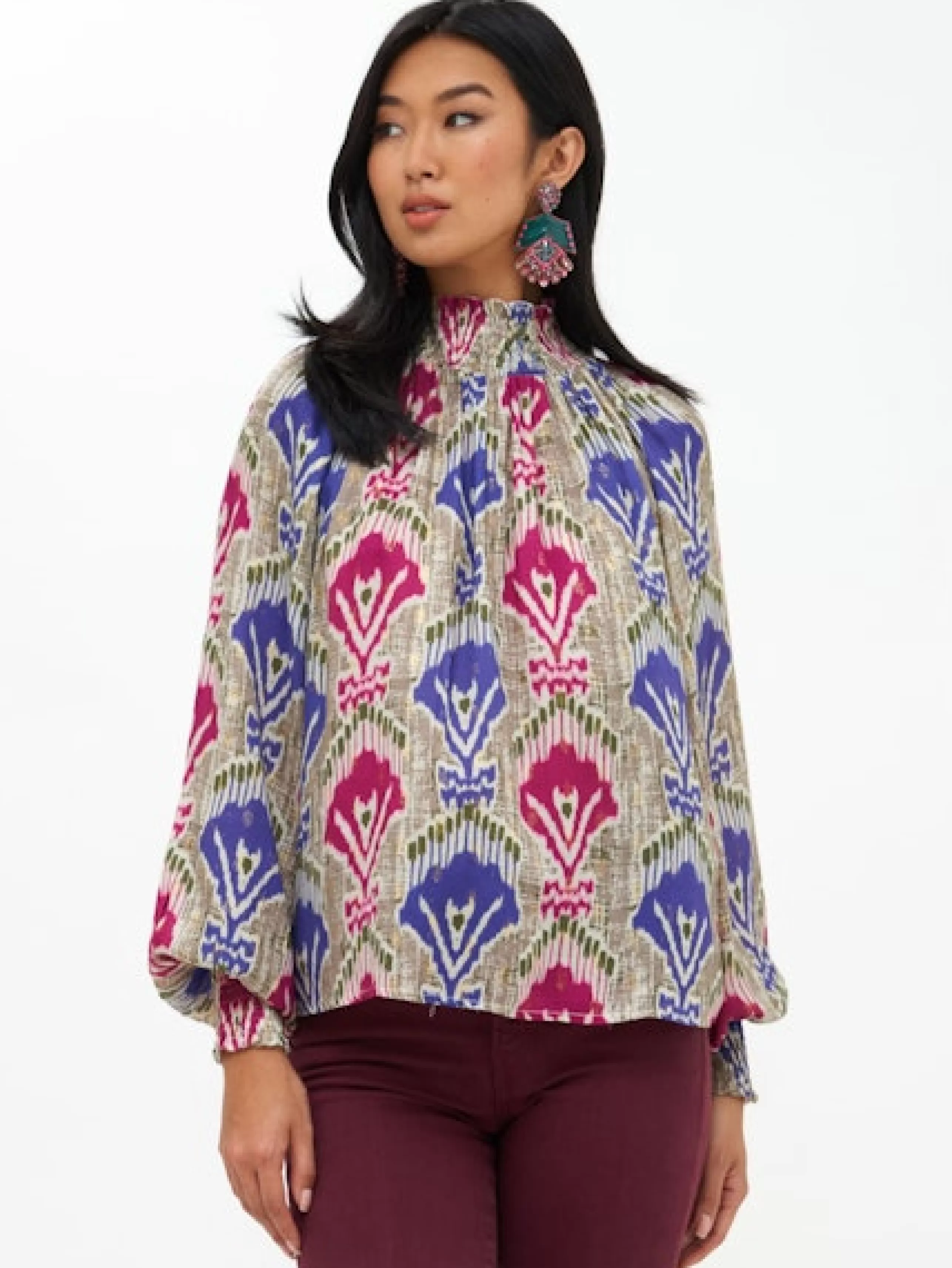 OLIPHANT Matching Sets^High Neck Blouse In Olive Marrakech