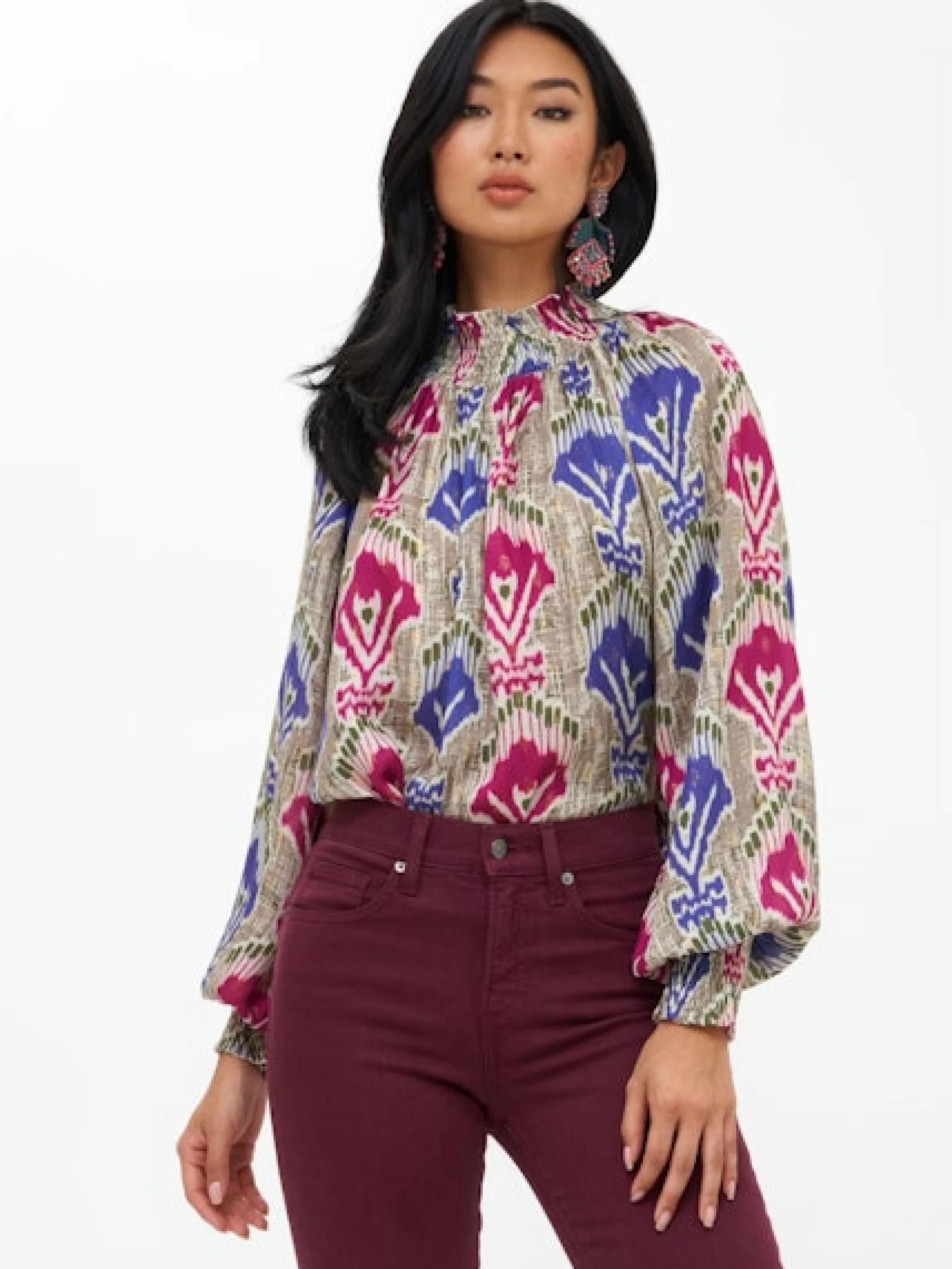 OLIPHANT Matching Sets^High Neck Blouse In Olive Marrakech