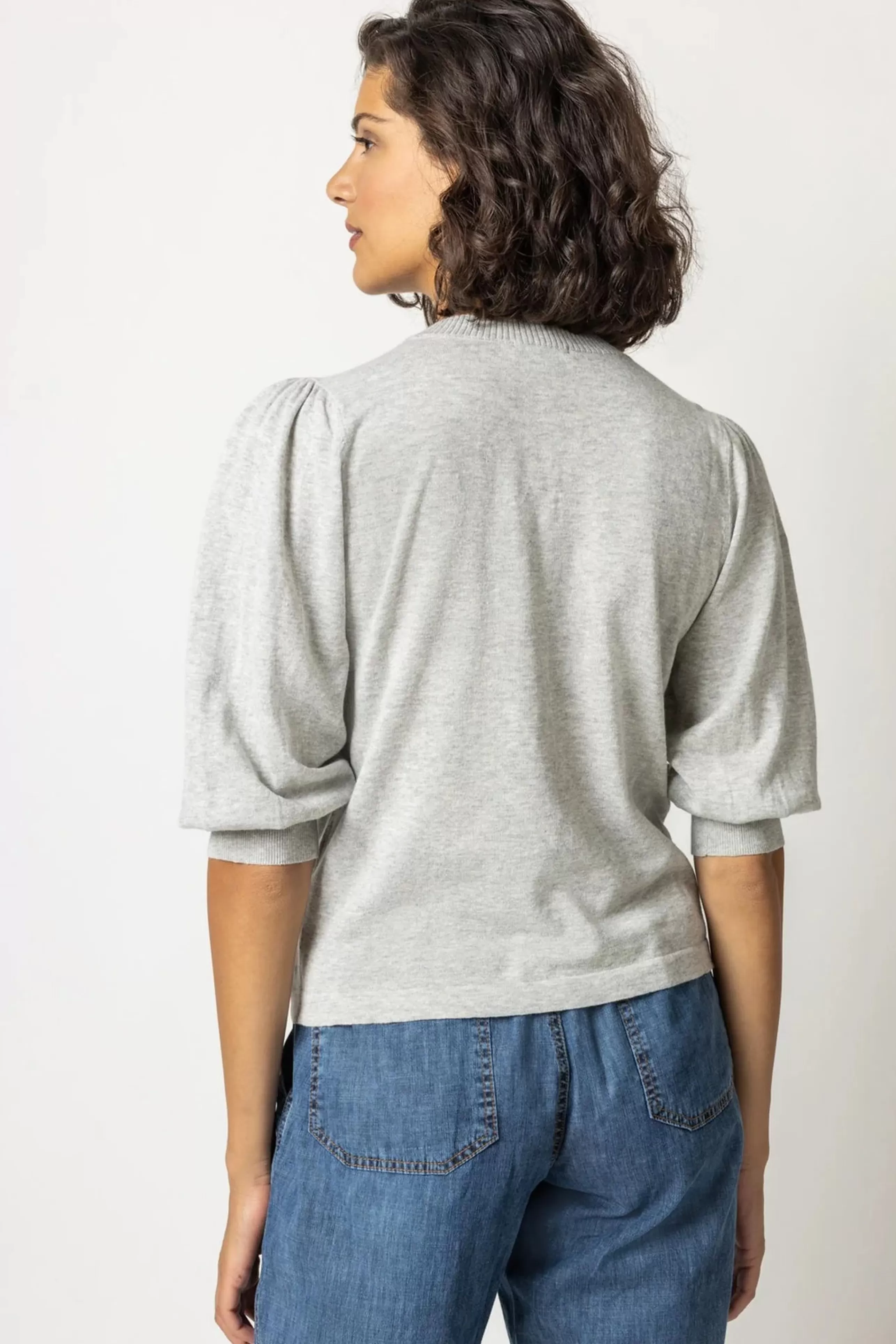 LILLA P Tops^Puff Sleeve Crew Neck Sweater In Grey