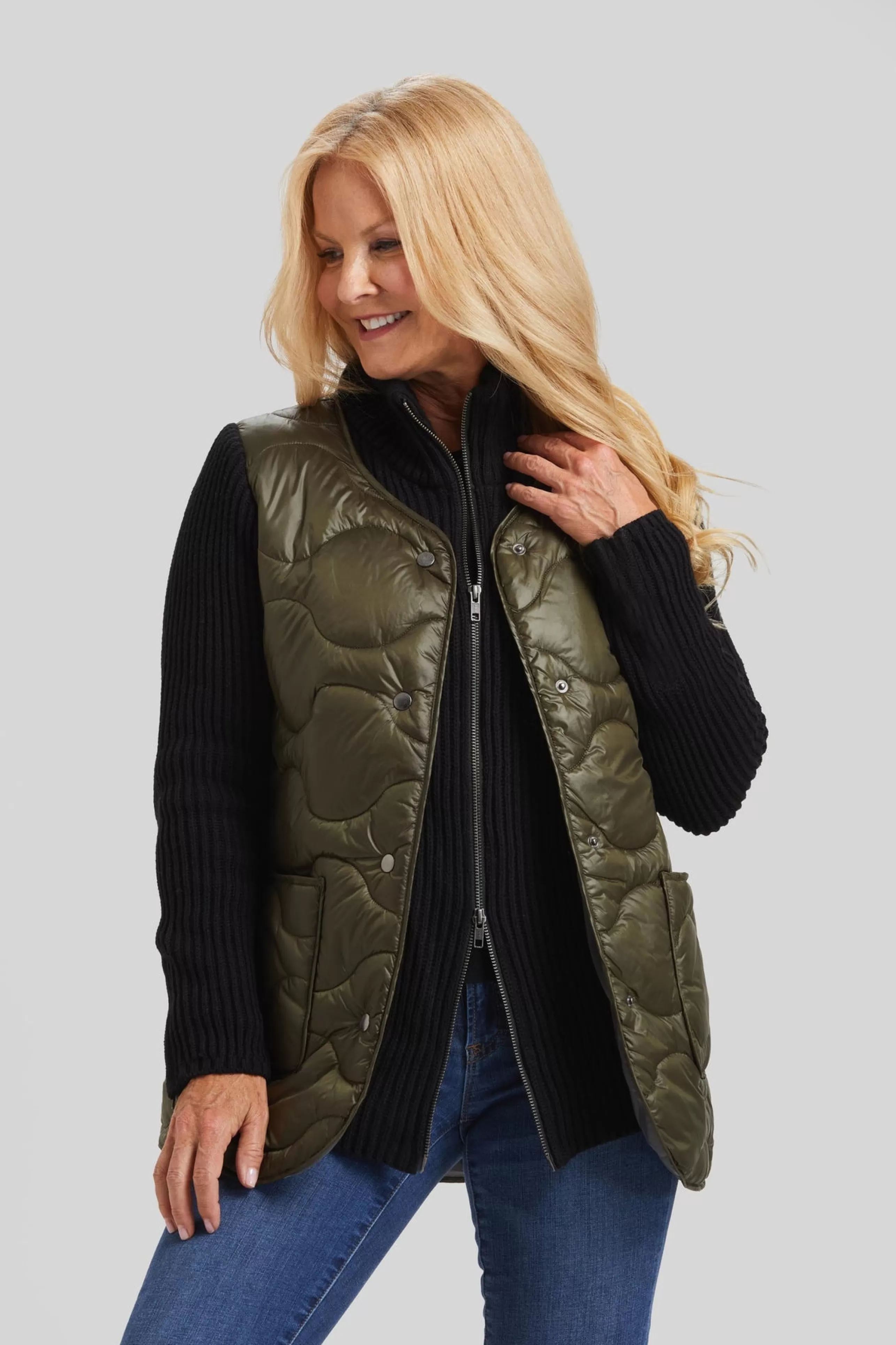 PEACE OF CLOTH Outerwear^Quilted Go To'S Knit Combo Jacket In Olive/Black