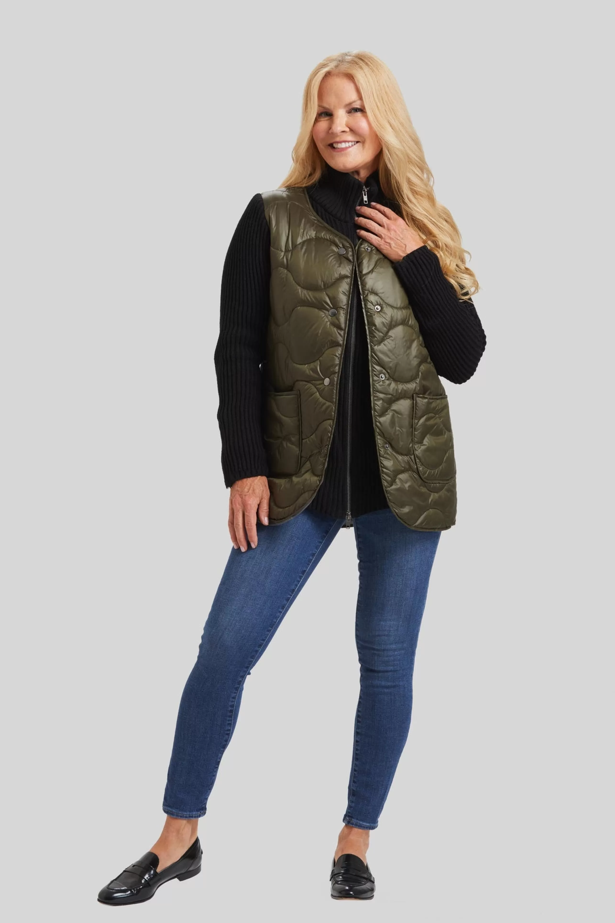 PEACE OF CLOTH Outerwear^Quilted Go To'S Knit Combo Jacket In Olive/Black