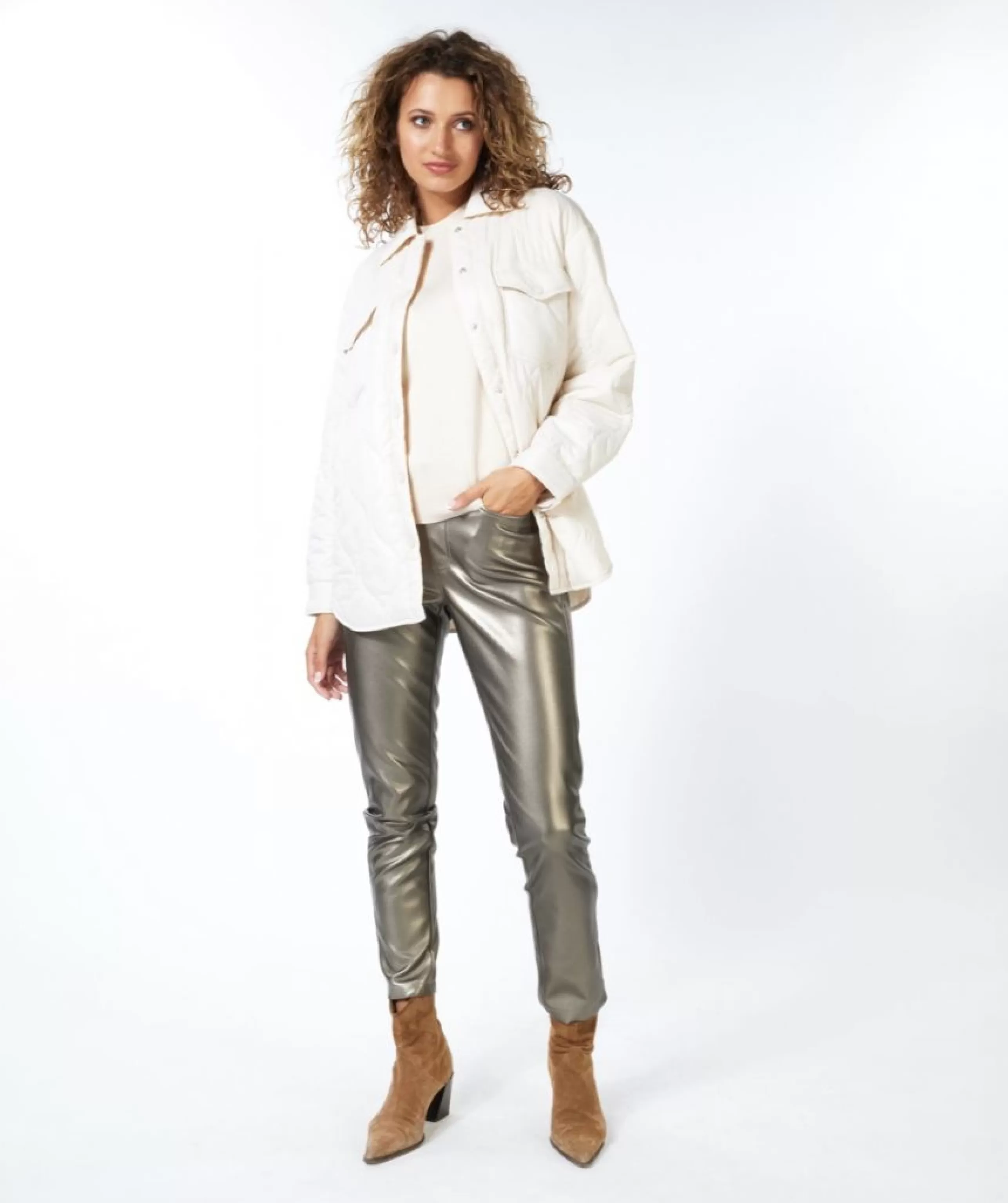ESQUALO Athelisure^Quilted Shacket In Off White