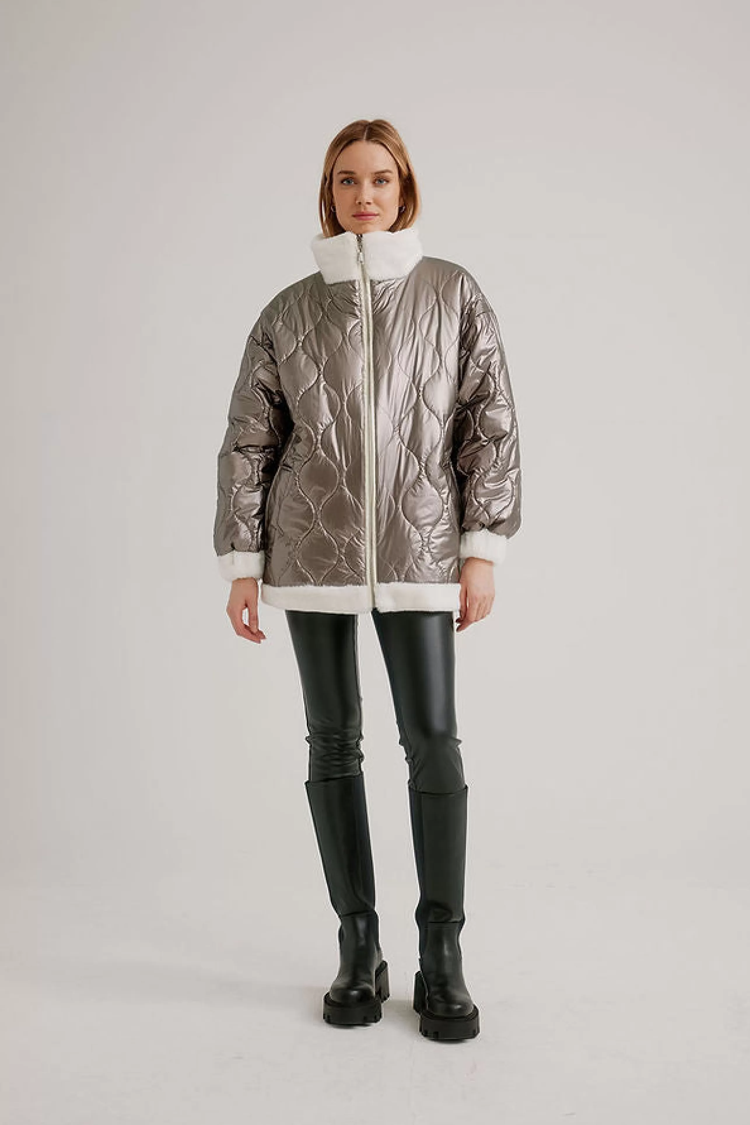 NIKKI JONES Outerwear^Reversible Faux Fur Lined Jacket In Pewter Vanilla