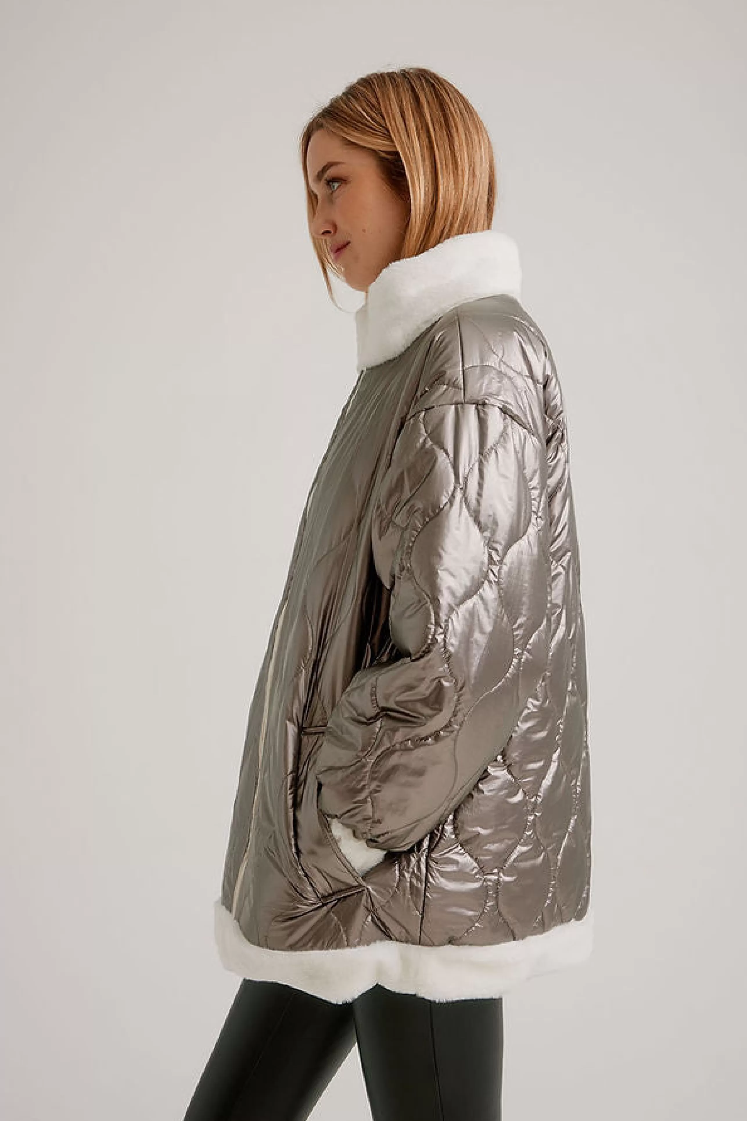 NIKKI JONES Outerwear^Reversible Faux Fur Lined Jacket In Pewter Vanilla