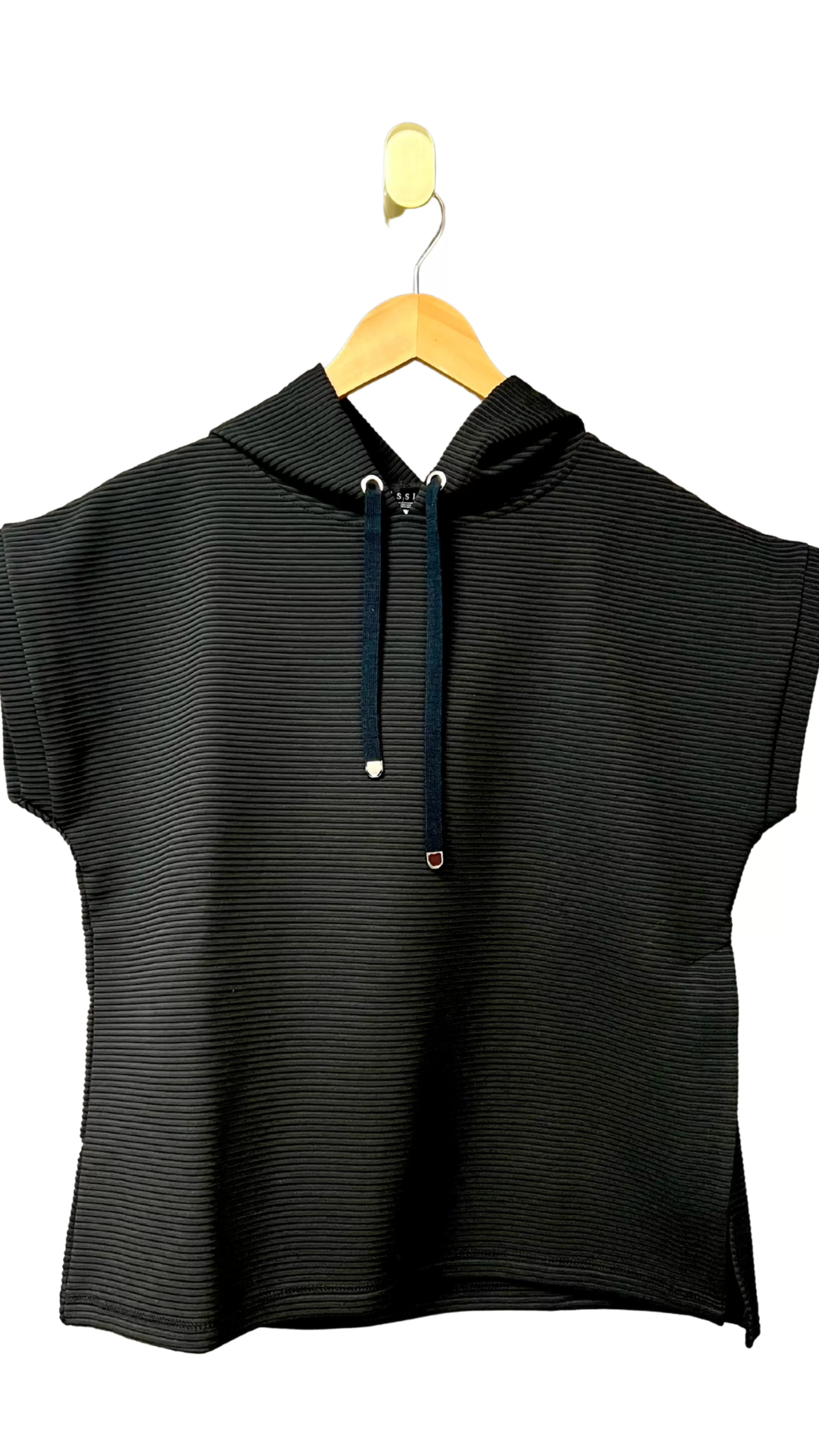 Kris Fashion Athelisure^Ribbed Hooded Top In Black
