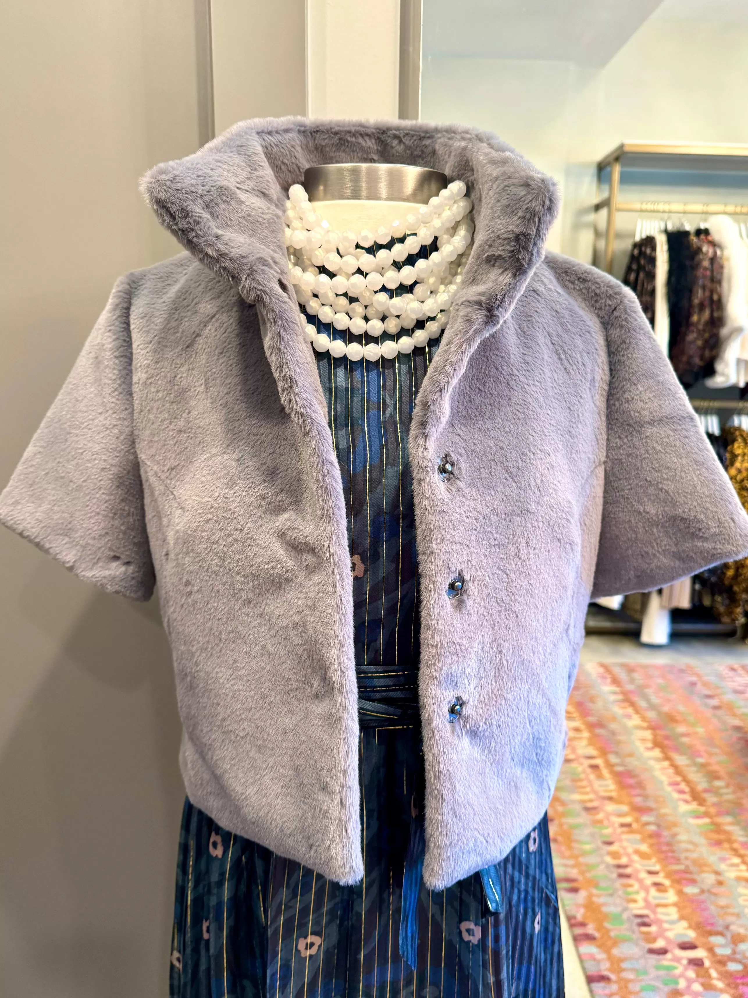 GLAMOURPUSS Outerwear^Standing Collar Faux Fur Bolero Jacket In Grey