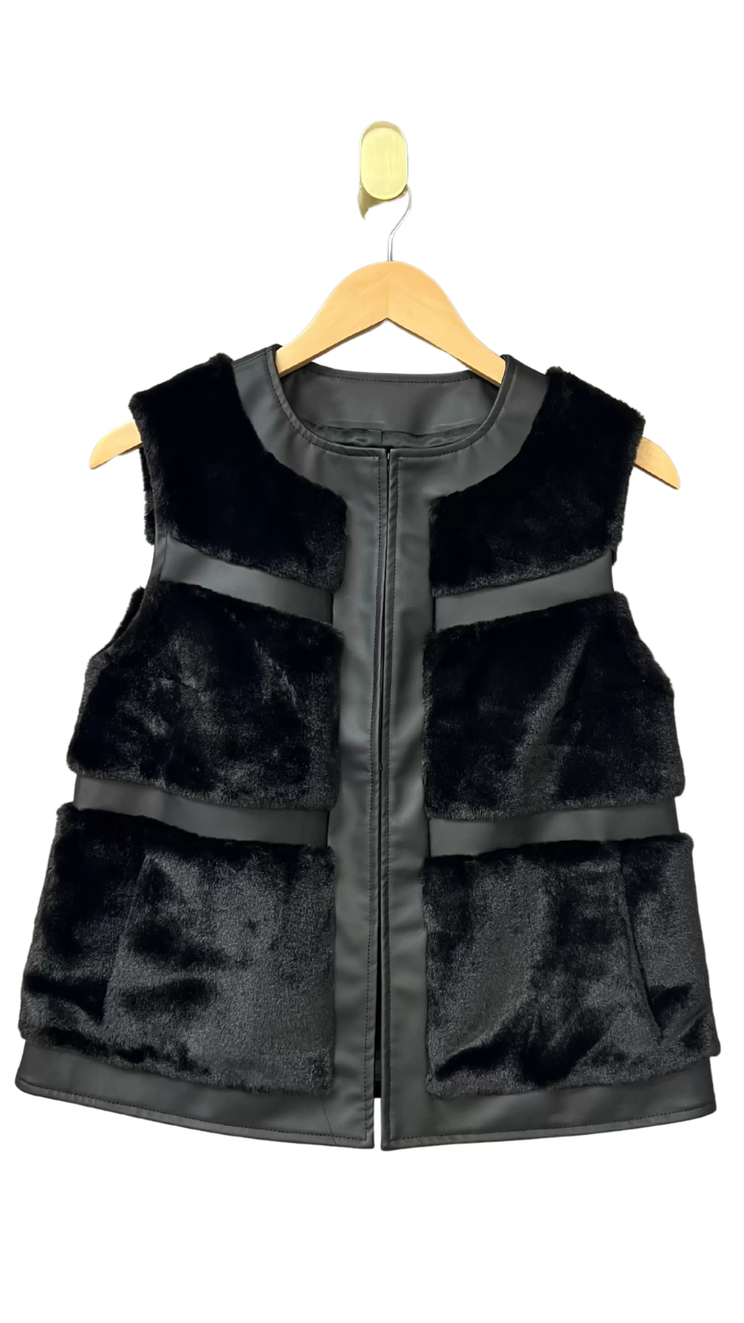 GLAMOURPUSS Outerwear^Vegan Leather Trim Fur Vest In Black