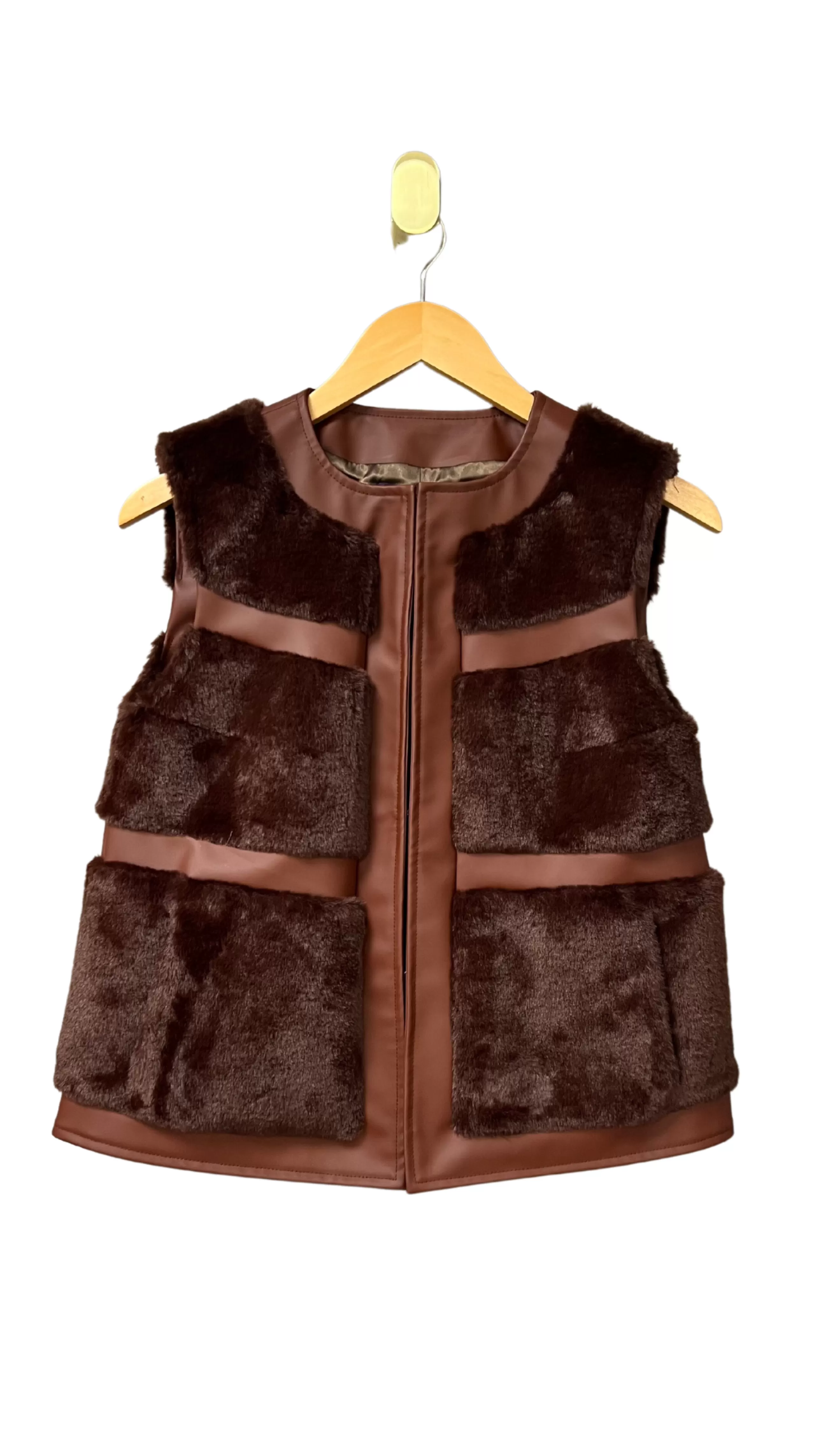 GLAMOURPUSS Outerwear^Vegan Leather Trim Fur Vest In Chocolate